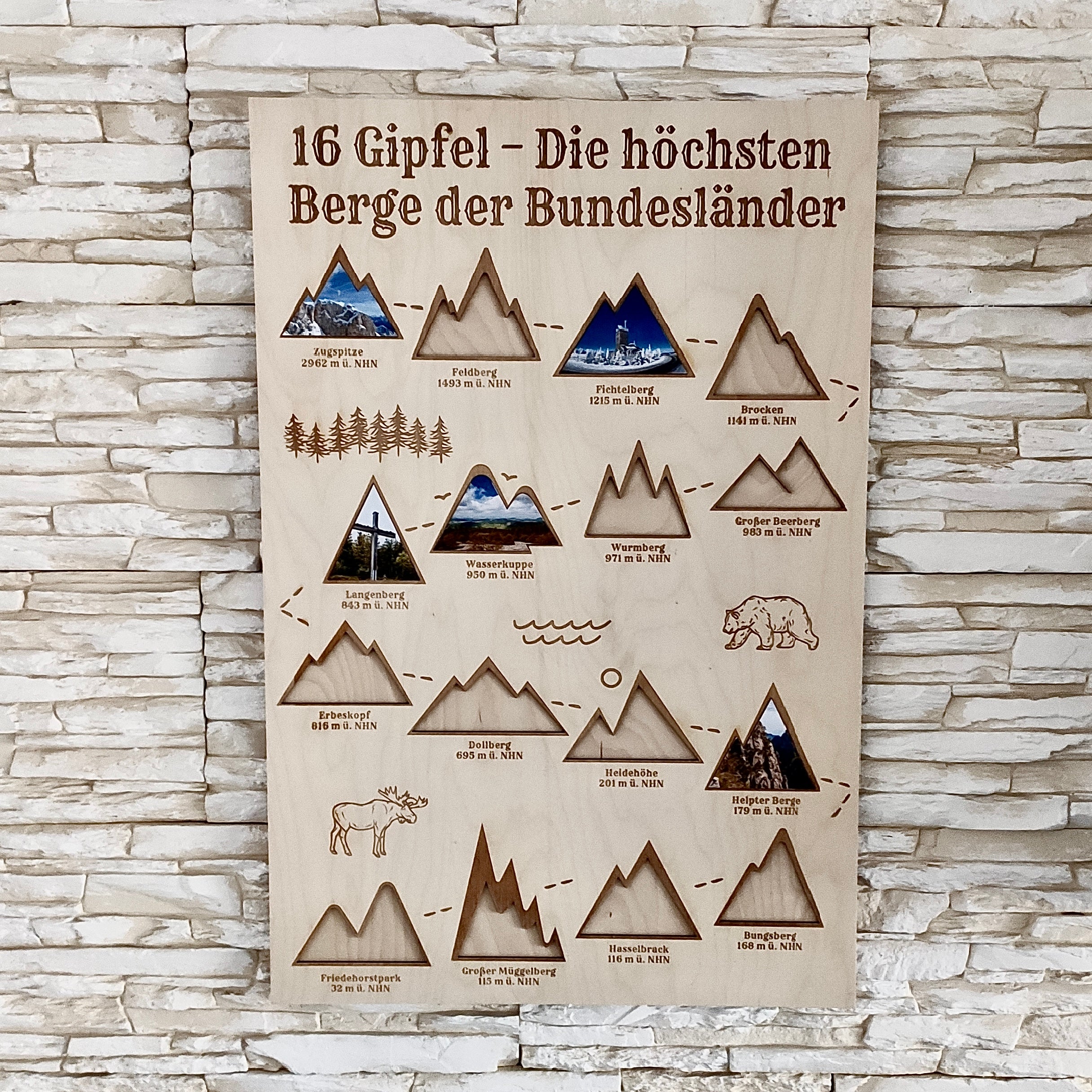 16 Gipfel – Die höchsten Berge der Bundesländer 75x50 cm