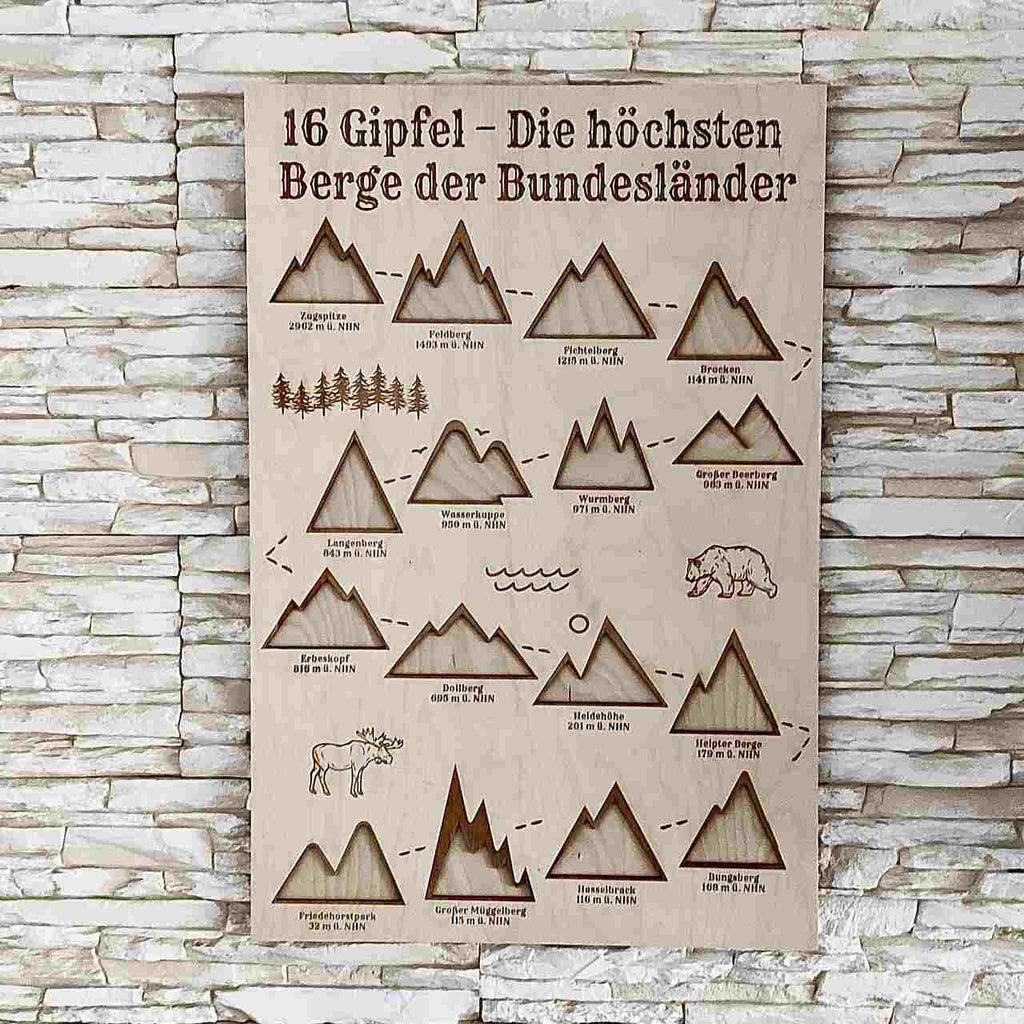 16 Gipfel – Die höchsten Berge der Bundesländer 75x50 cm