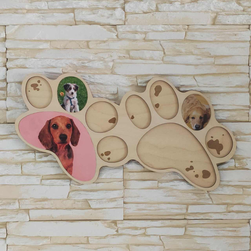 Pfoten-Bilderrahmen aus Holz – Platz für 10 Fotos