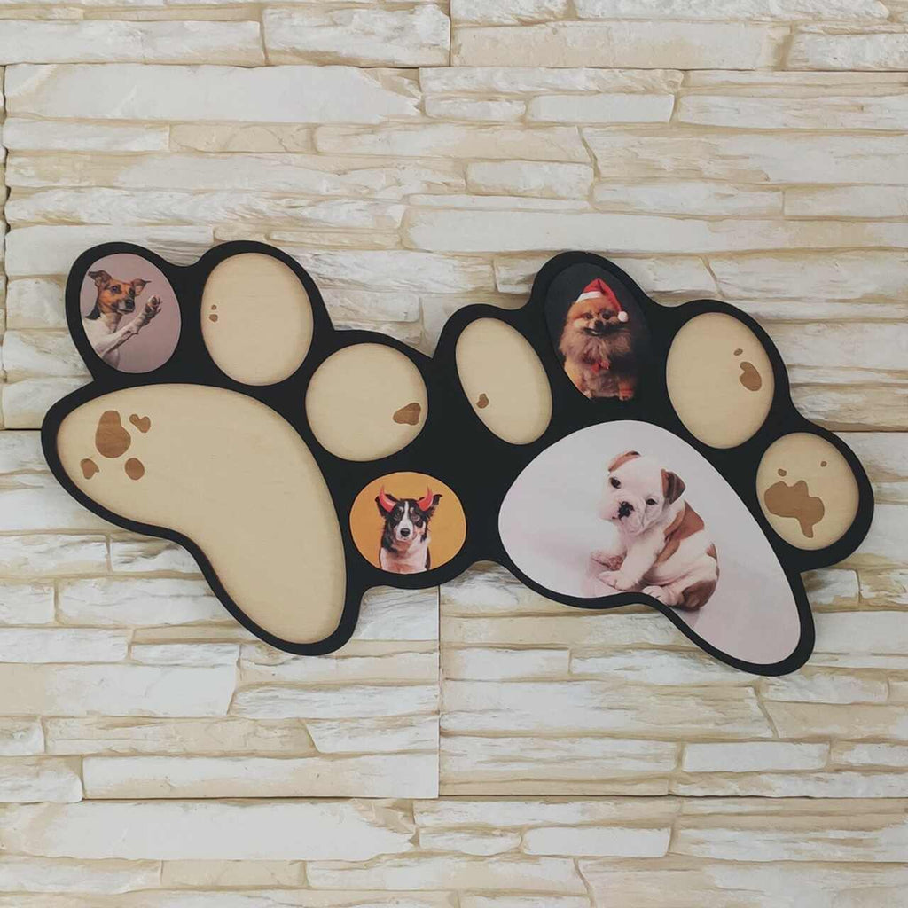 Pfoten-Bilderrahmen aus Holz – Platz für 10 Fotos