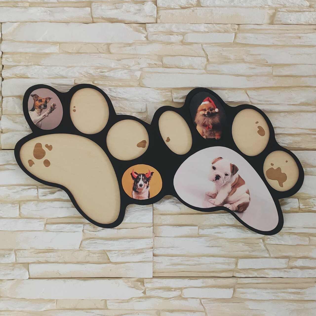 Pfoten-Bilderrahmen aus Holz – Platz für 10 Fotos