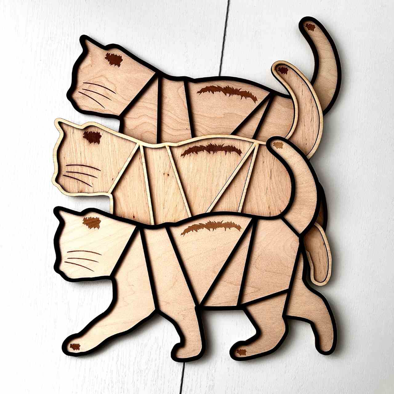 Katzen-Bilderrahmen aus Holz – Platz für 9 Fotos